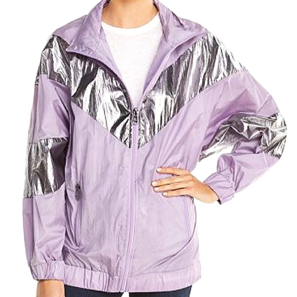 Avec Les Filles Lilac Metallic Bomber Windbreaker Jacket - Spring Pastel Light